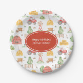 かわいいリトルキッズ農家パターンハッピーバースデー ペーパープレート (正面)