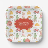 かわいいリトルキッズ農家パターンハッピーバースデー ペーパープレート (正面)