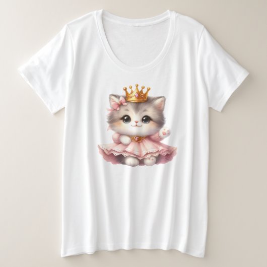 かわいいリトルキッテンプリンセス プラスサイズTシャツ (デザイン正面)
