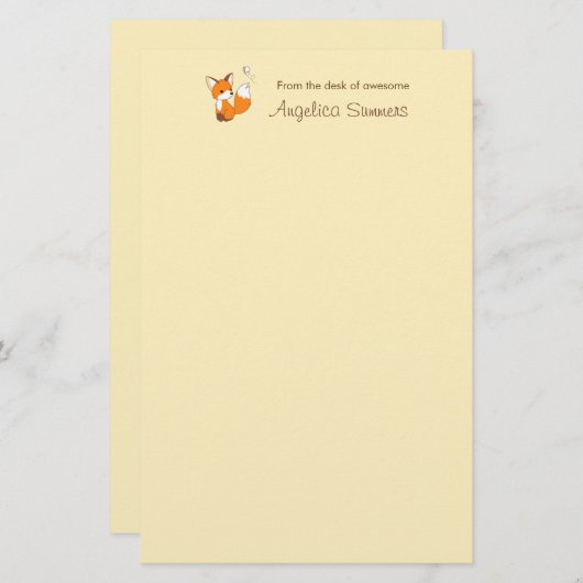 かわいいリトルキツネオンイエロー 便箋 (正面/裏面)