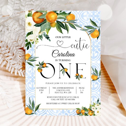 かわいいリトルクーティーシトラス1歳誕生日招待状 招待状
