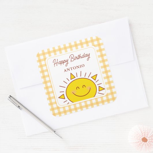 かわいいリトルサンシャインキッズハッピーバースデーパーティー スクエアシール (封筒)