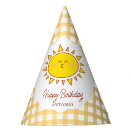 かわいいリトルサンシャインギンガムキッズハッピーバースデー パーティーハット