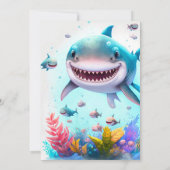 かわいいリトルシャークのモダンな子供の誕生日パーティー 招待状 (裏面)