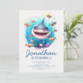 かわいいリトルシャークモダン子供の誕生日パーティー 招待状 (スタンド正面)