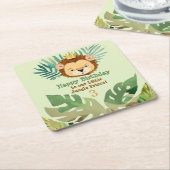 かわいいリトルジャングルライオン誕生日 スクエアペーパーコースター (アングル)