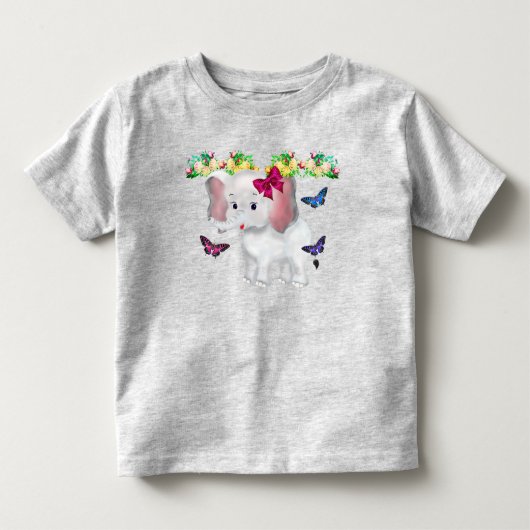 かわいいリトルゾウと蝶 トドラーTシャツ (正面)