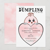 かわいいリトルダンプリング ディムサム ピンク ベビーシャワー 招待状 (正面/裏面)