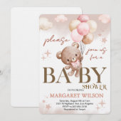 かわいいリトルテディベアベビーシャワー 招待状 (正面/裏面)