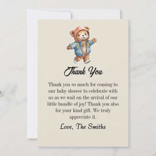 かわいいリトルテディベイビーシャワーの感謝カード 招待状 (正面)