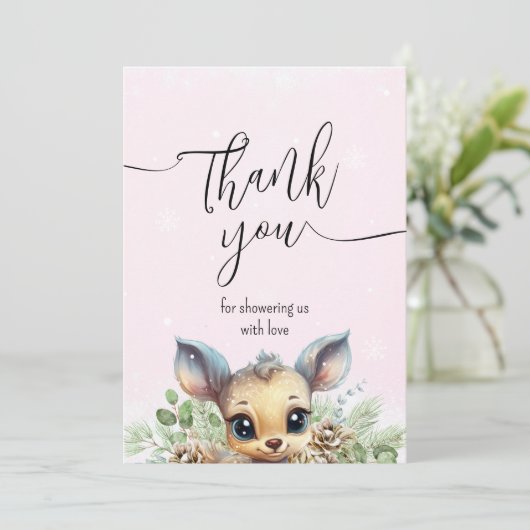 かわいいリトルディアピンク冬の雪サンキューカード サンキューカード (スタンド正面)