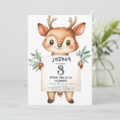 かわいいリトルディアホールディングサイン子供の誕生日パーティー 招待状 (スタンド正面)