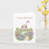 かわいいリトルハウスwithフローラガーデン誕生日 カード (黄色い花)