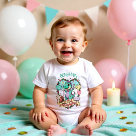 かわいいリトルハーツ恐竜の誕生日パーソナライズ ベビーTシャツ