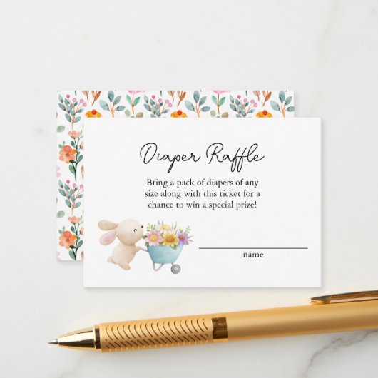 かわいいリトルバニー ワイルドフラワーズ  おむつくじ エンクロージャーカード (正面/裏面インサイチュ)