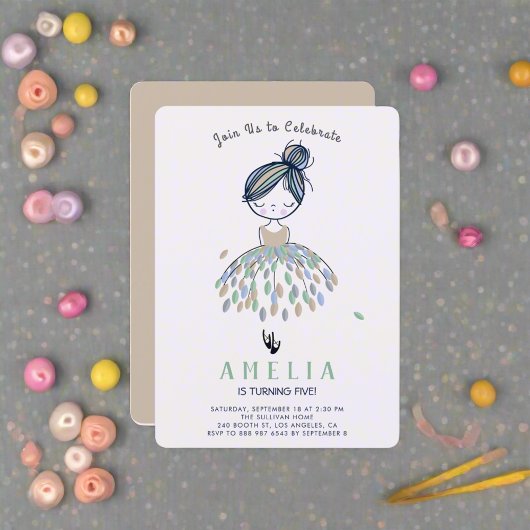 かわいいリトルバレリーナプリンセスバースデーパーティーガール 招待状