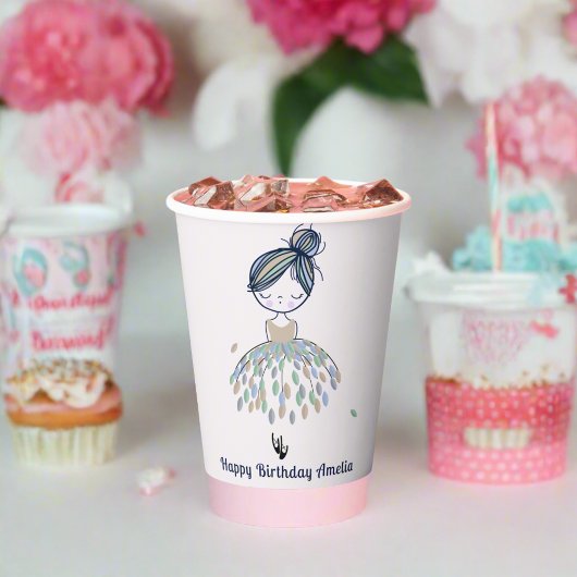 かわいいリトルバレリーナプリンセスバースデーパーティーガール 紙コップ