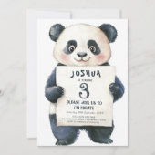 かわいいリトルパンダとサイン子供の誕生日パーティー 招待状 (正面)