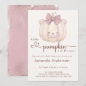 かわいいリトルパンプキンベア 秋のベイビーシャワー 招待状 (正面/裏面)