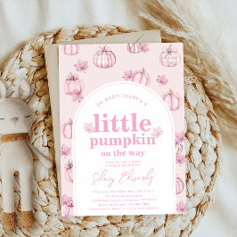 かわいいリトルパンプキン ピンクの蝶リボン 秋のベイビーシャワー 招待状