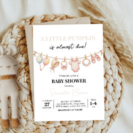 かわいいリトルパンプキン ピンクの蝶リボン 秋のベイビーシャワー 招待状