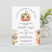 かわいいリトルパンプキン 秋の季節のフラワー ベイビーシャワー 招待状 (スタンド正面)