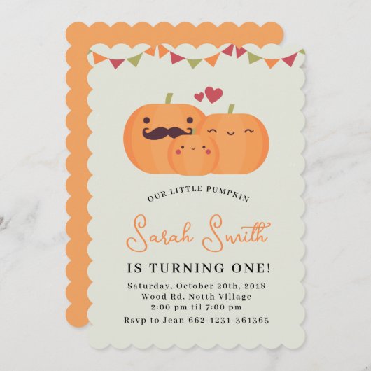 かわいいリトルパンプキン 1歳の誕生日パーティー招待状 招待状 (正面/裏面)