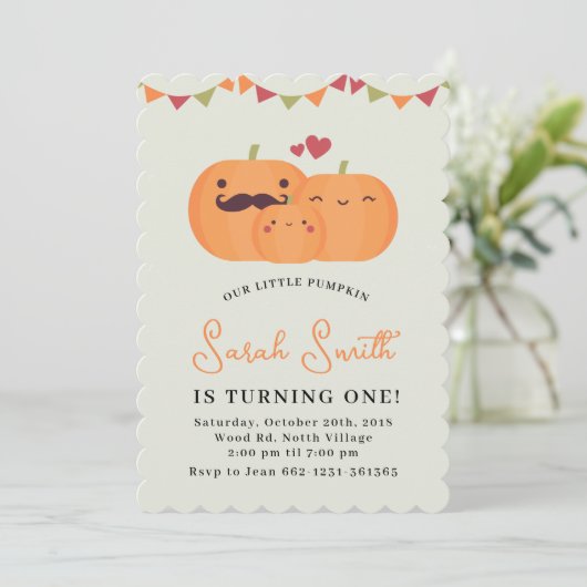 かわいいリトルパンプキン 1歳の誕生日パーティー招待状 招待状 (スタンド正面)