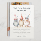 かわいいリトルパーティーバード子供の誕生日カスタム写真 サンキューカード (正面/裏面)