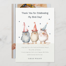 かわいいリトルパーティーバード子供の誕生日カスタム写真 サンキューカード