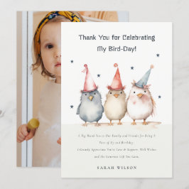 かわいいリトルパーティーバード 誕生日カスタムフォト サンキューカード