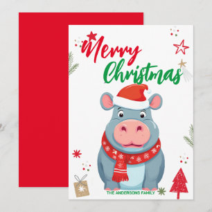 かわいいリトルヒポのクリスマスホリデー パーソナライズドn シーズンカード