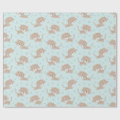かわいいリトルヒョウと足跡ミント ラッピングペーパー (フラット)