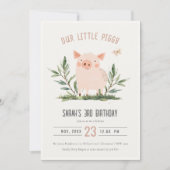 かわいいリトルピギーキッズファームピッグフォト誕生日 招待状 (正面)