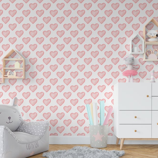 かわいいリトルピンクハートベビーガール子供部屋 壁紙 (Cute Little Pink Hearts Baby Girl Nursery Wallpaper)