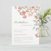 かわいいリトルピンクフラワーベビーガール誕生日招待状 サンキューカード (スタンド正面)