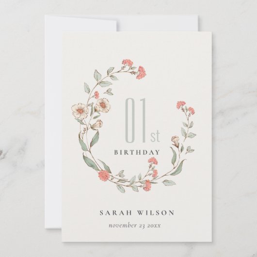 かわいいリトルピンクフラワーリースベビーガール誕生日 サンキューカード (裏面)