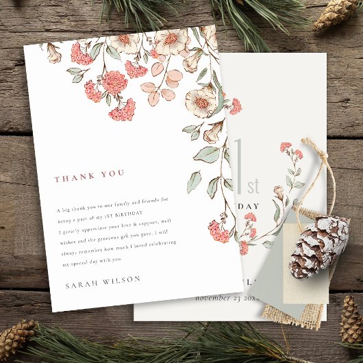 かわいいリトルピンクフラワーリースベビーガール誕生日 サンキューカード