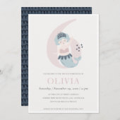 かわいいリトルピンクブルーマーメイド6th誕生日招待状 サンキューカード (正面/裏面)