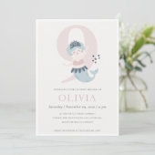 かわいいリトルピンクブルーマーメイド9th誕生日招待状 サンキューカード (スタンド正面)