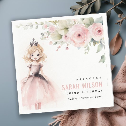 かわいいリトルピンクプリンセスバラフローラ誕生日 スタンダードカクテルナプキン