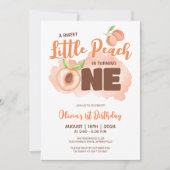 かわいいリトルピーチベイビー 1歳の誕生日 招待状 (正面)