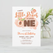 かわいいリトルピーチベイビー 1歳の誕生日 招待状 (スタンド正面)