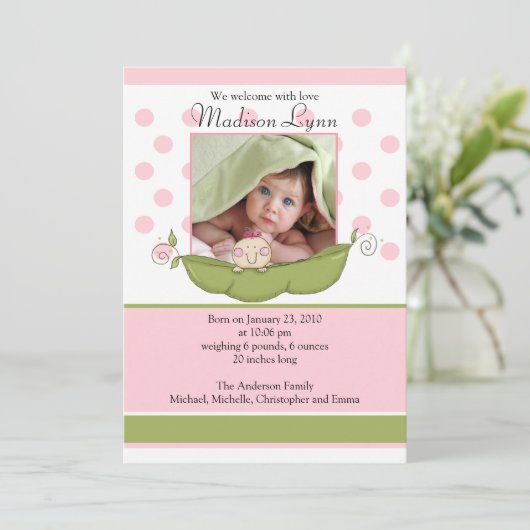 かわいいリトルピーベイビーガール フォトお知らせカード 案内状 (スタンド正面)