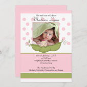 かわいいリトルピーベイビーガール フォトお知らせカード 案内状 (正面/裏面)