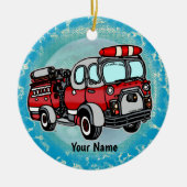 かわいいリトルファイアカスタムートラック消防士オーナメント セラミックオーナメント (正面)