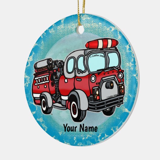 かわいいリトルファイアカスタムートラック消防士オーナメント セラミックオーナメント (左)