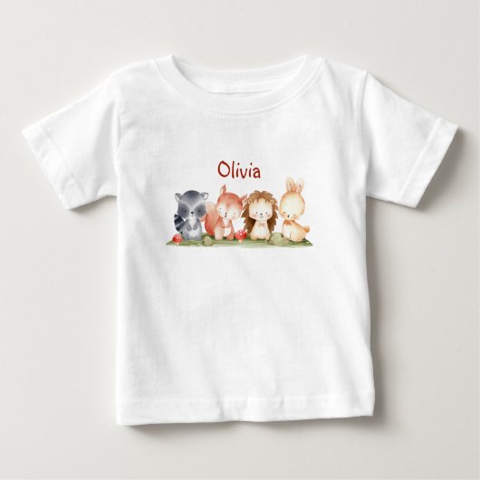 かわいいリトルファームアニマル名前をカスタムするパーソナルベビー ベビーTシャツ (正面)
