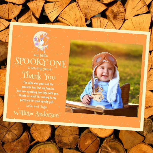 かわいいリトルブーおばけ月ハロウィン1歳誕生日 サンキューカード
