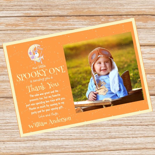 かわいいリトルブー ゴースト ムーン ハロウィン 1歳の誕生日 サンキューカード